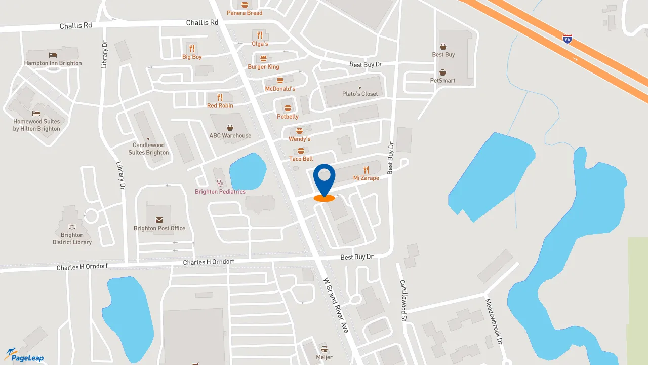 https://pageleap.com map showing location of Firehouse Subs Brookside Mall in Brighton.