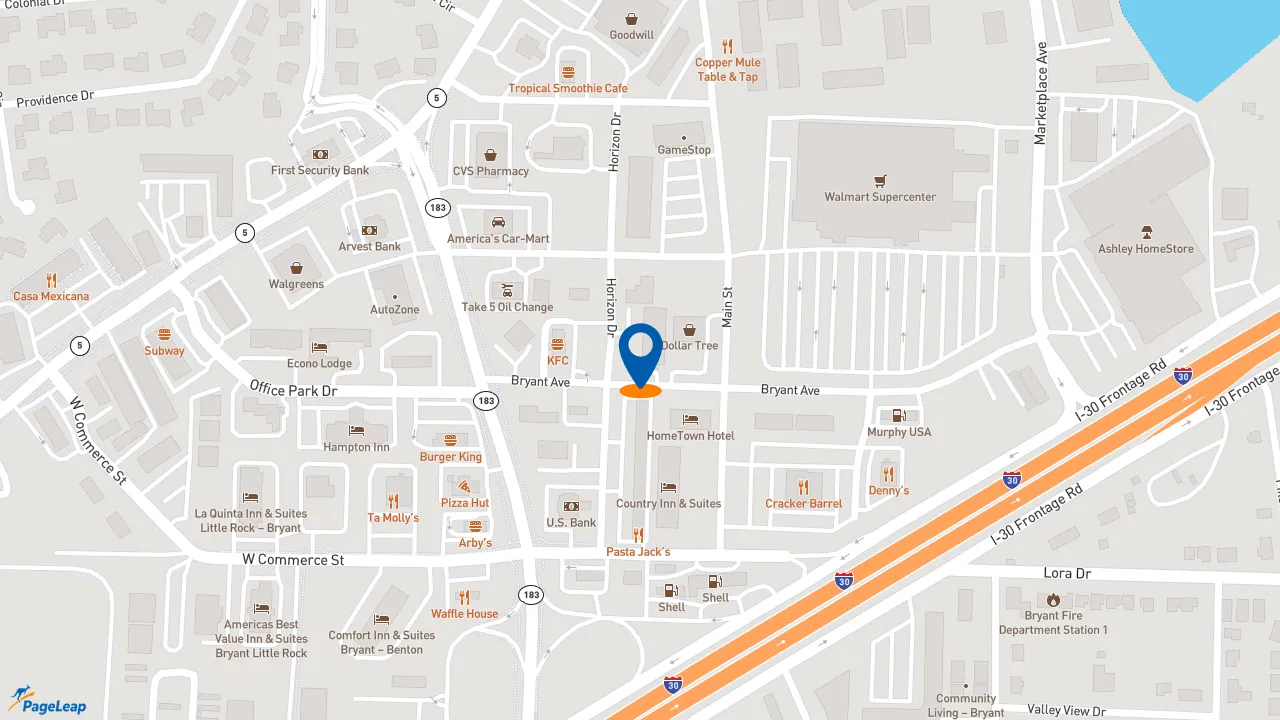 https://pageleap.com map showing location of Firehouse Subs Bryant in Bryant.