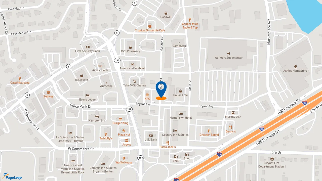 https://pageleap.com map showing location of Firehouse Subs Bryant in Bryant.