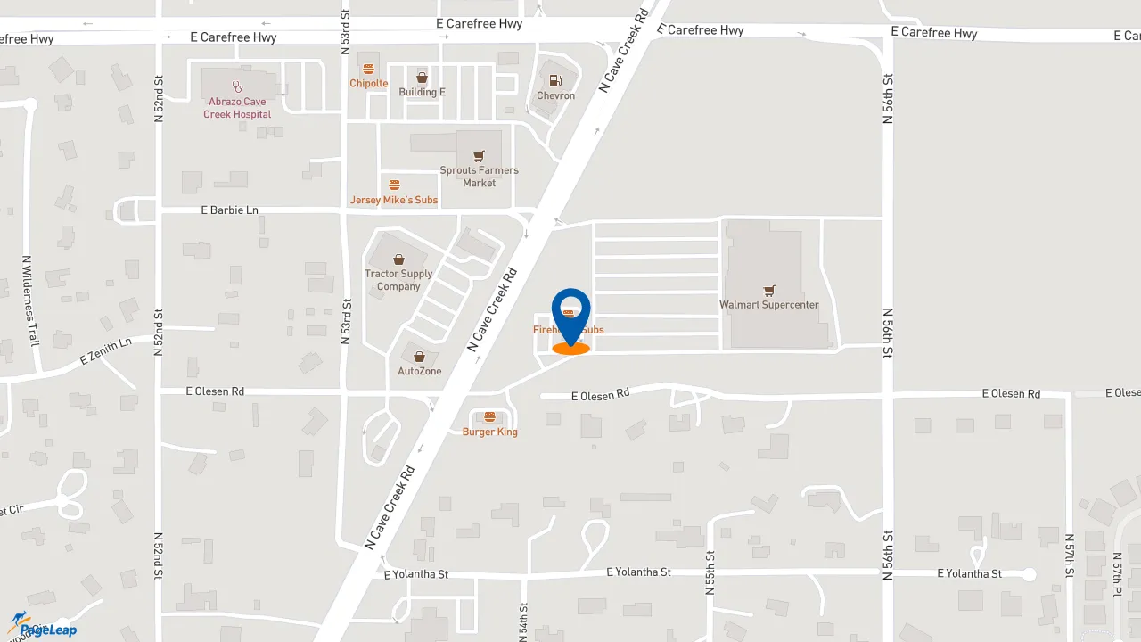 https://pageleap.com map showing location of Firehouse Subs Cave Creek in Cave Creek.