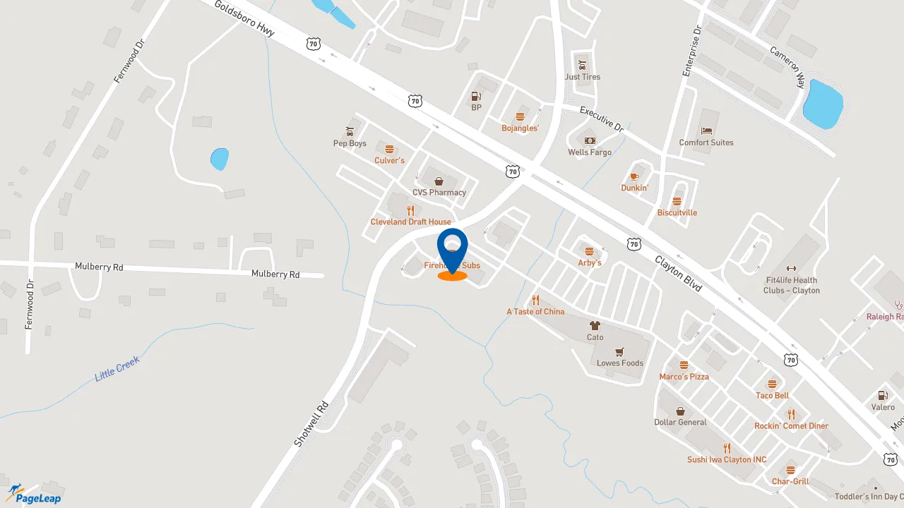 https://pageleap.com map showing location of Firehouse Subs Clayton in Clayton.