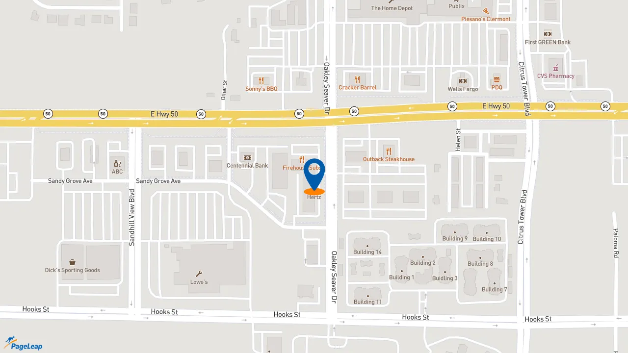 https://pageleap.com map showing location of Firehouse Subs Clermont in Clermont.