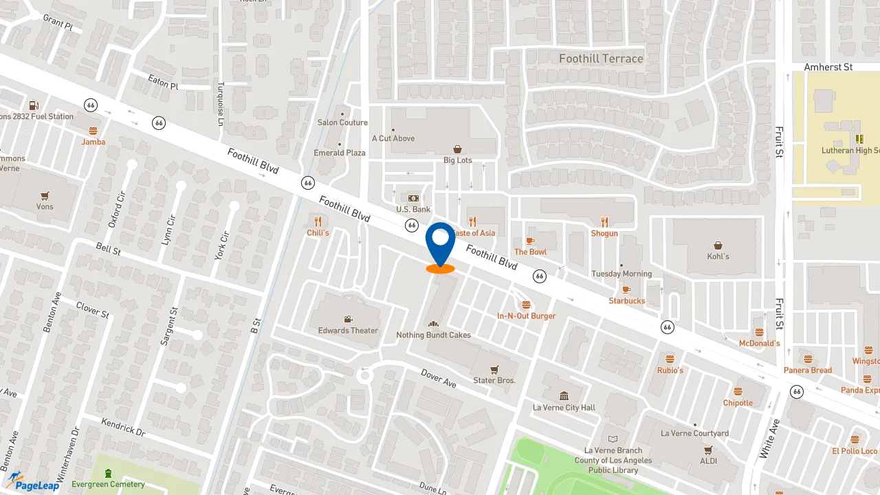 https://pageleap.com map showing location of Firehouse Subs Commons at La Verne in La Verne.