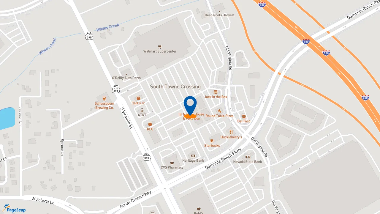 https://pageleap.com map showing location of Firehouse Subs Damonte Ranch in Reno.