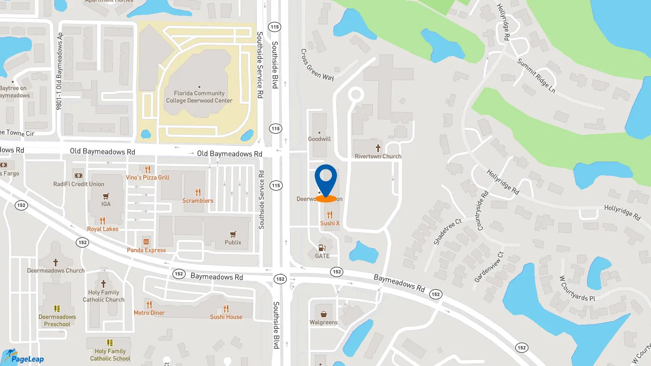 https://pageleap.com map showing location of Firehouse Subs Deerwood in Jacksonville.