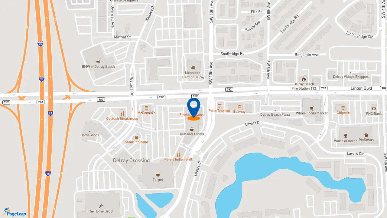 https://pageleap.com map showing location of Firehouse Subs Delray Beach in Delray Beach.