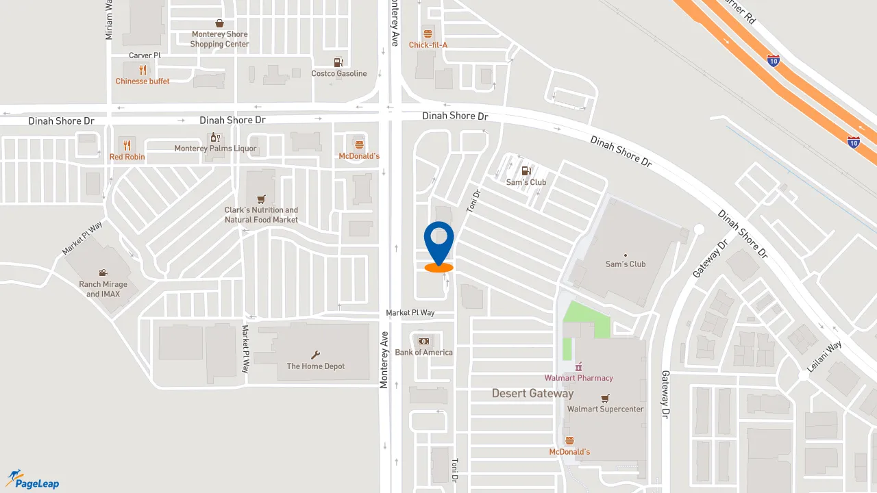 https://pageleap.com map showing location of Firehouse Subs Desert Gateway Center in Palm Desert.