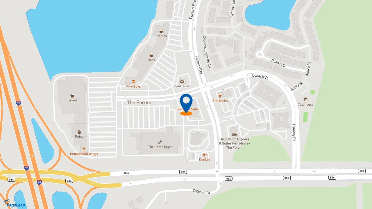 https://pageleap.com map showing location of Firehouse Subs Forum &amp; Colonial in Fort Myers.