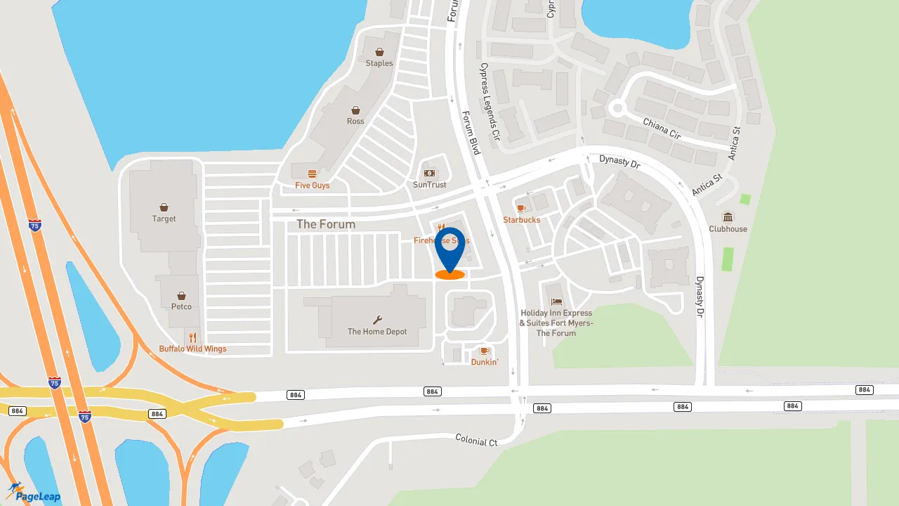 https://pageleap.com map showing location of Firehouse Subs Forum &amp; Colonial in Fort Myers.