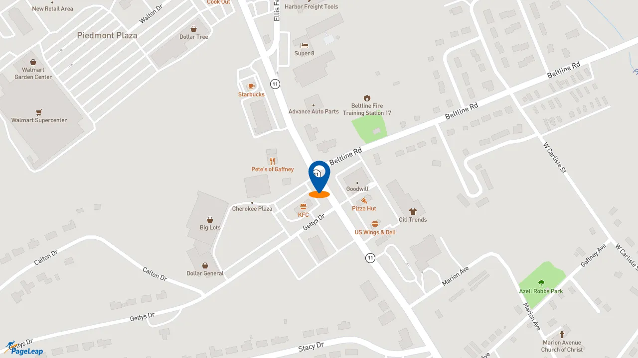 https://pageleap.com map showing location of Firehouse Subs Gaffney in Gaffney.