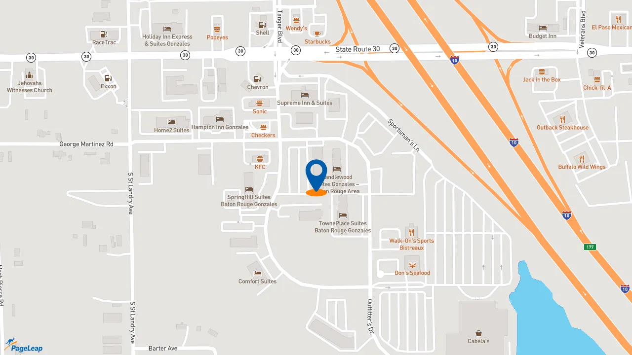 https://pageleap.com map showing location of Firehouse Subs Gonzales Cabela\\&#039;s in Gonzales.