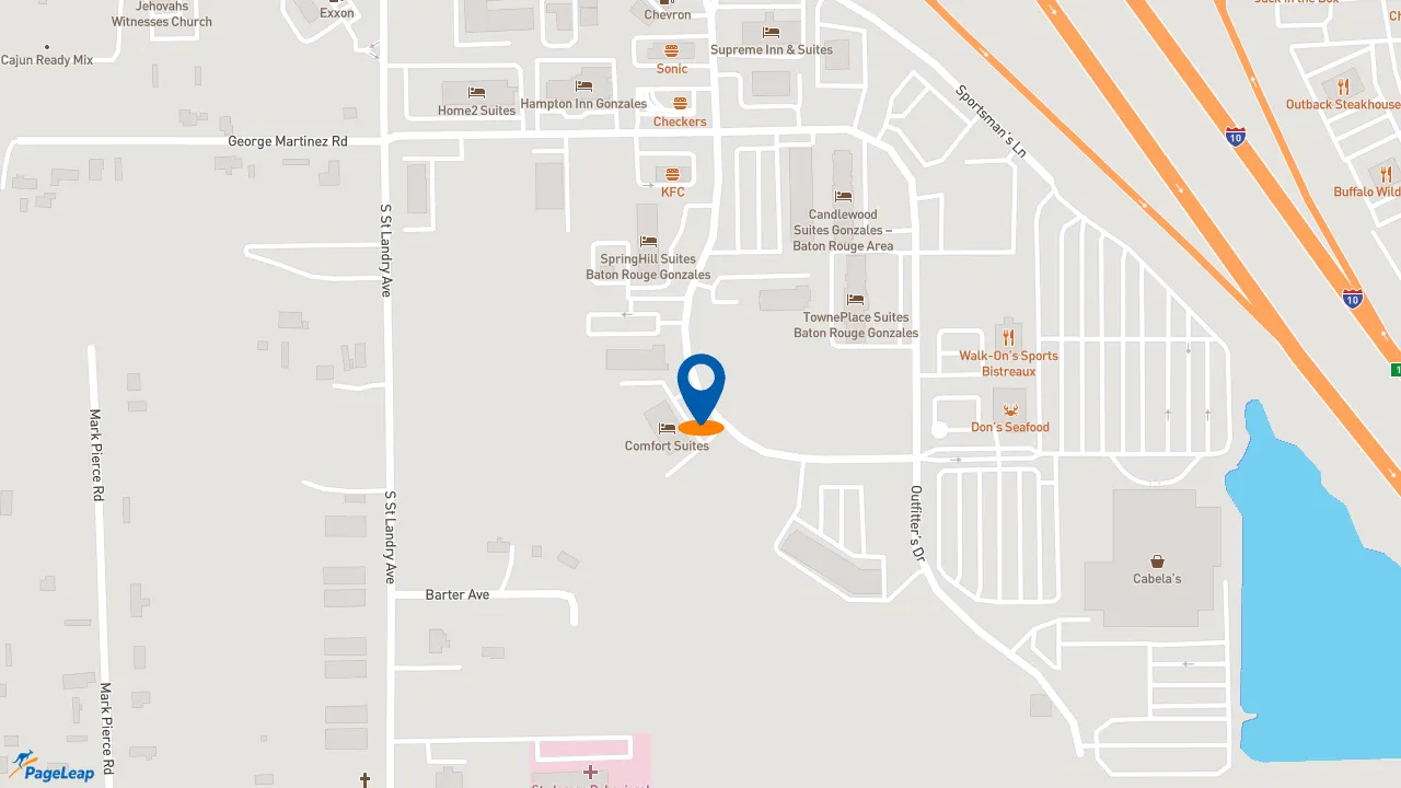 https://pageleap.com map showing location of Firehouse Subs Gonzales Cabela&#039;s in Gonzales.