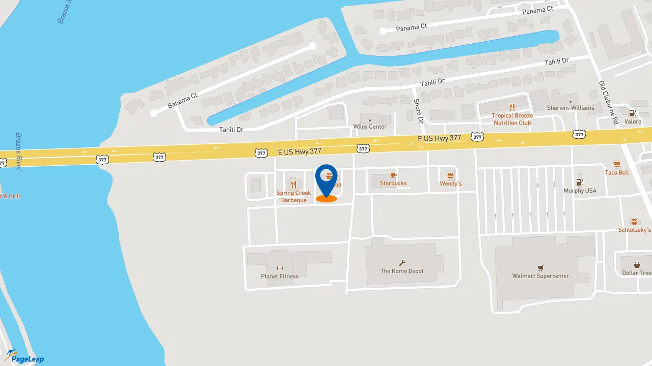 https://pageleap.com map showing location of Firehouse Subs Granbury in Granbury.