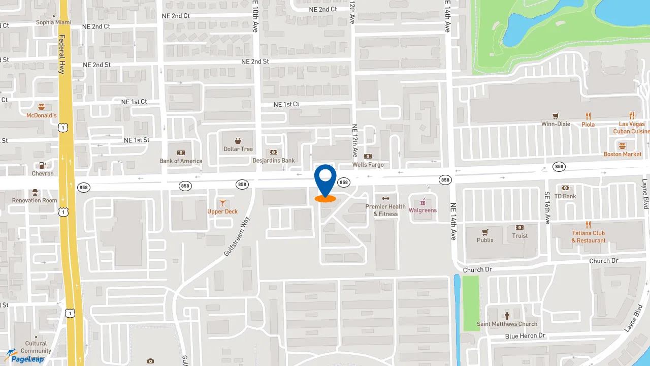 https://pageleap.com map showing location of Firehouse Subs Hallandale Beach in Hallandale Beach.
