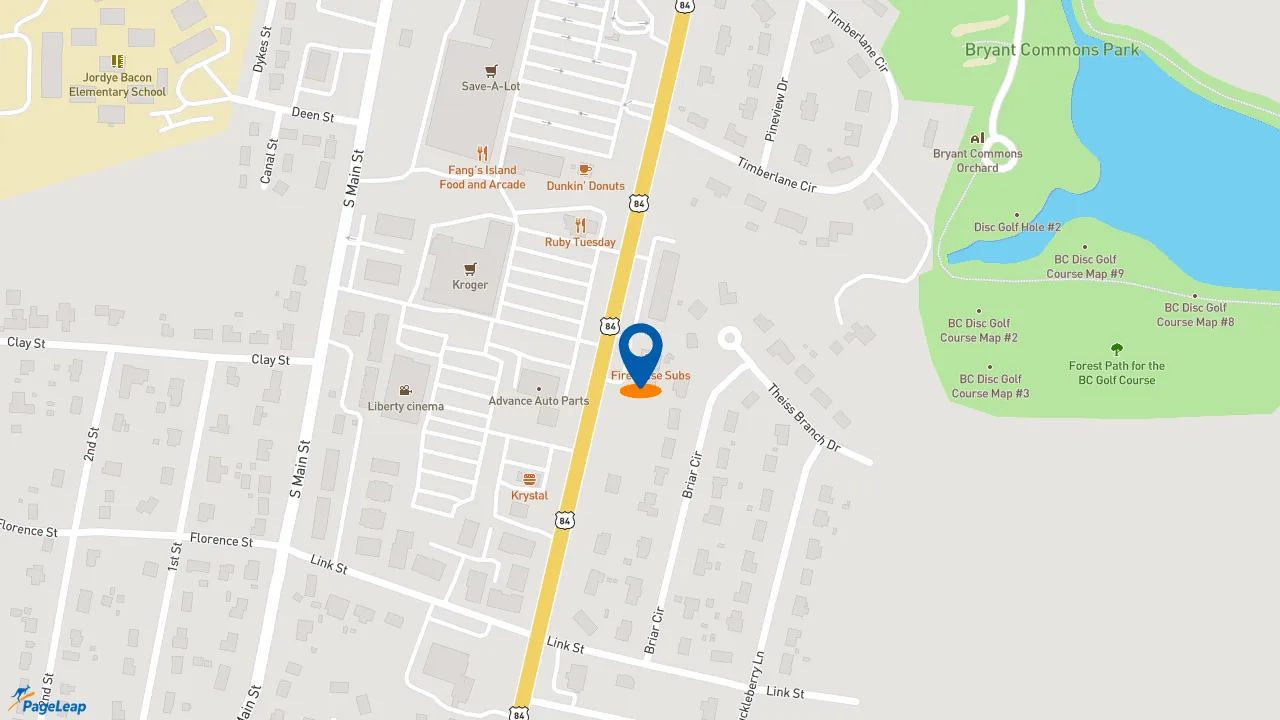 https://pageleap.com map showing location of Firehouse Subs Hinesville in Hinesville.