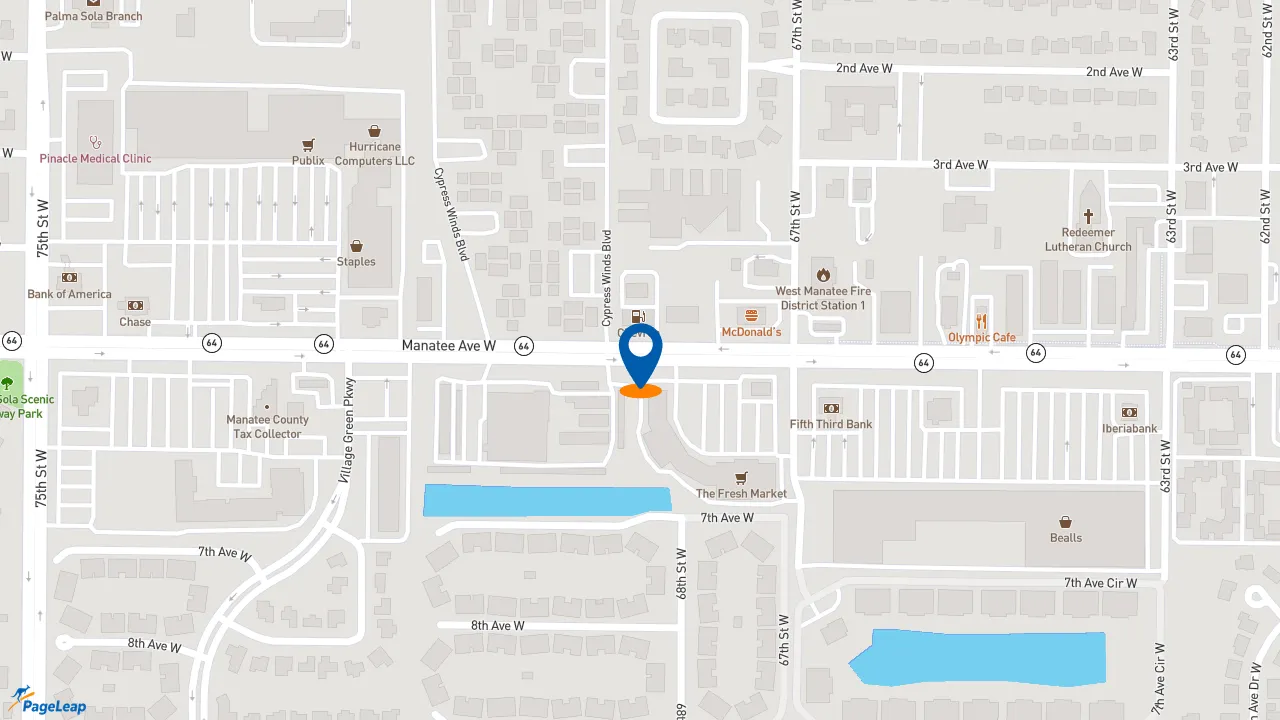 https://pageleap.com map showing location of Firehouse Subs Manatee in Bradenton.