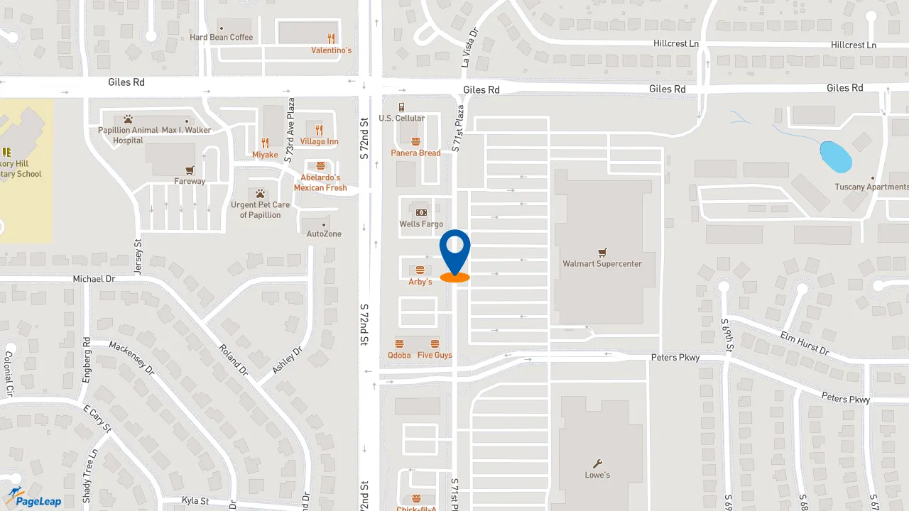 https://pageleap.com map showing location of Firehouse Subs Market Pointe in Papillion.