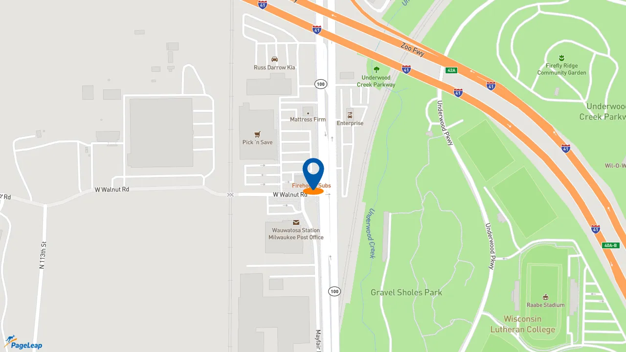 https://pageleap.com map showing location of Firehouse Subs Mayfair in Wauwatosa.