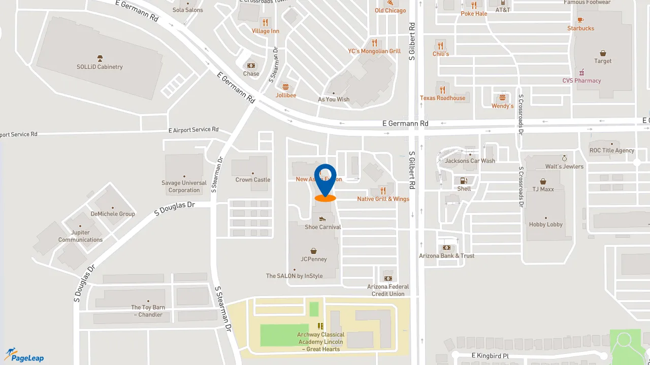https://pageleap.com map showing location of Firehouse Subs Mill Crossing in Chandler.