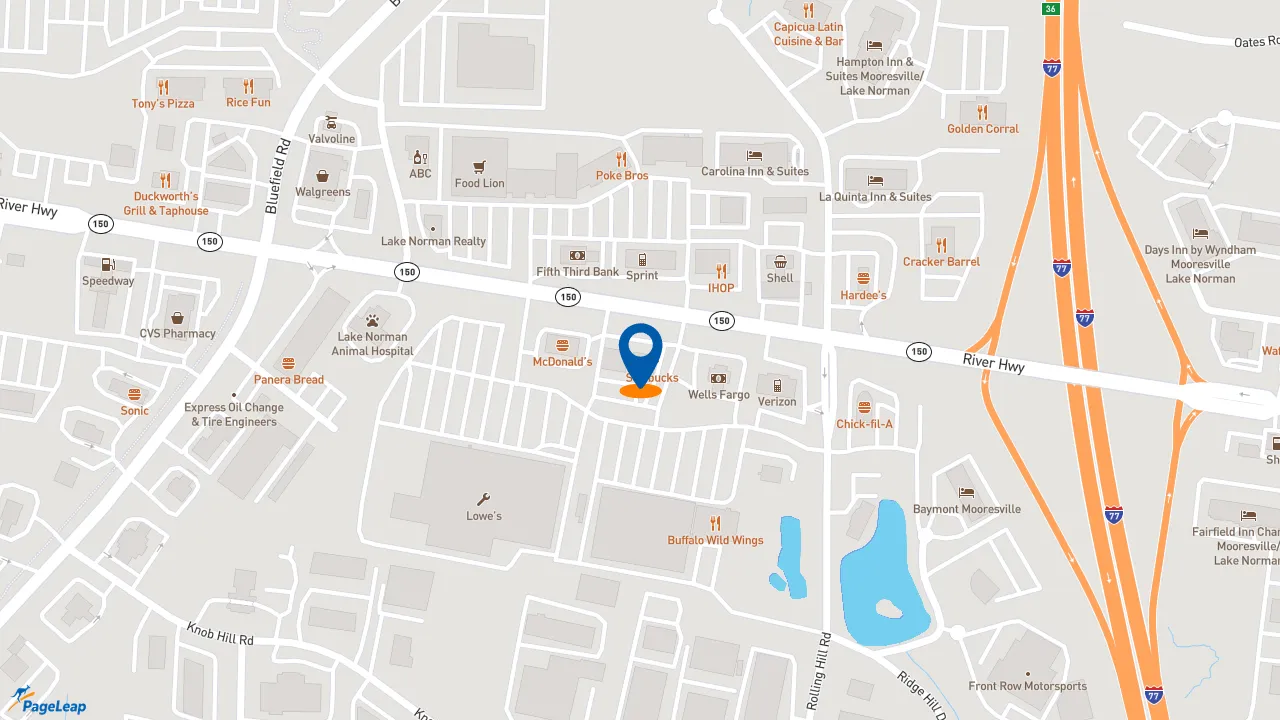 https://pageleap.com map showing location of Firehouse Subs Mooresville in Mooresville.