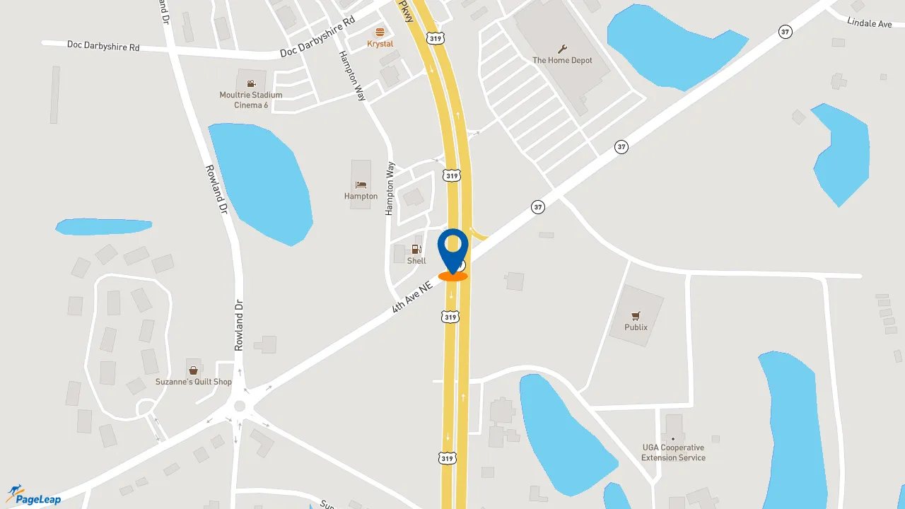 https://pageleap.com map showing location of Firehouse Subs Moultrie Bypass in Moultrie.
