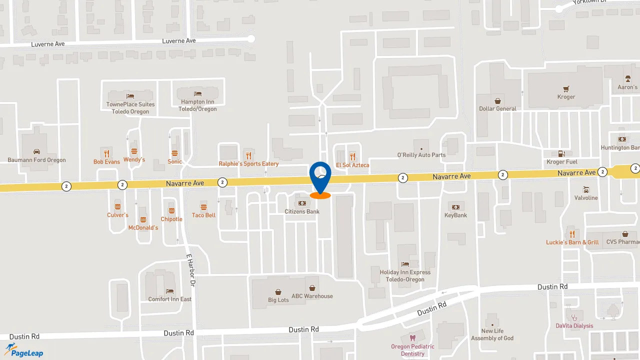 https://pageleap.com map showing location of Firehouse Subs Navarre Ave in Oregon.