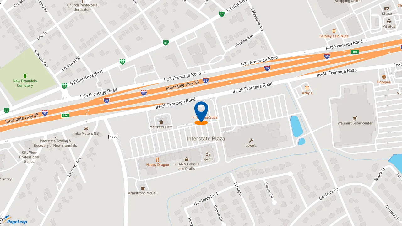 https://pageleap.com map showing location of Firehouse Subs New Braunfels South in New Braunfels.