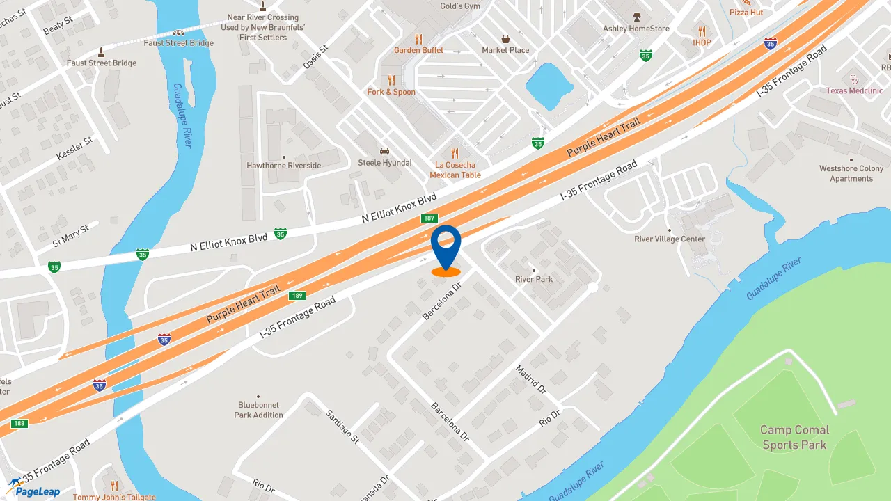 https://pageleap.com map showing location of Firehouse Subs New Braunfels South in New Braunfels.