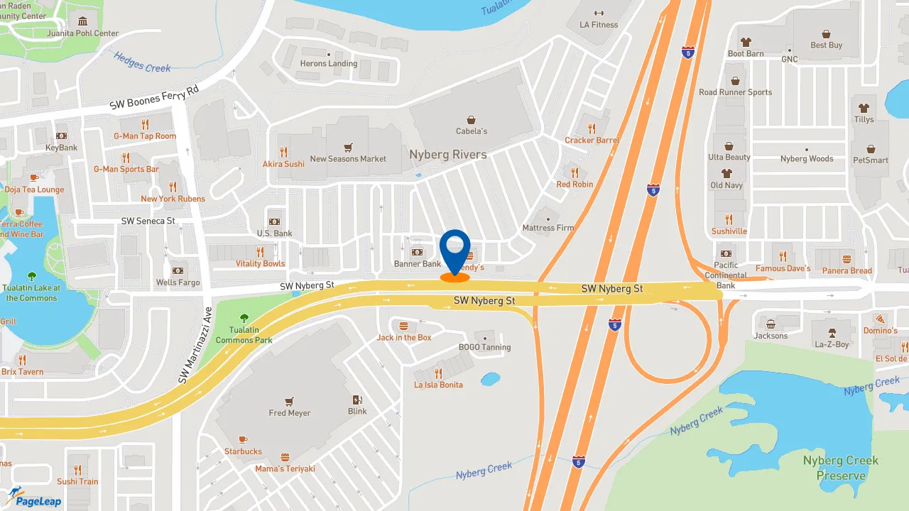 https://pageleap.com map showing location of Firehouse Subs Nyberg Rivers in Tualatin.