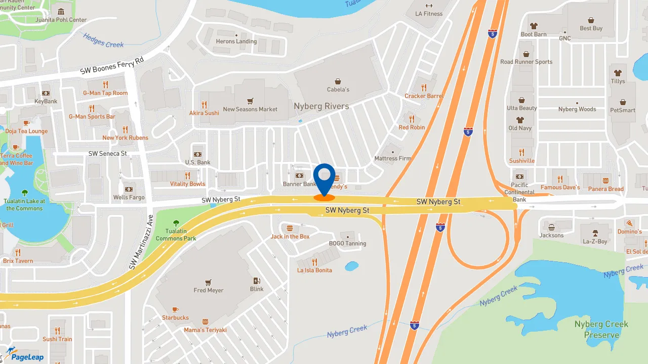 https://pageleap.com map showing location of Firehouse Subs Nyberg Rivers in Tualatin.