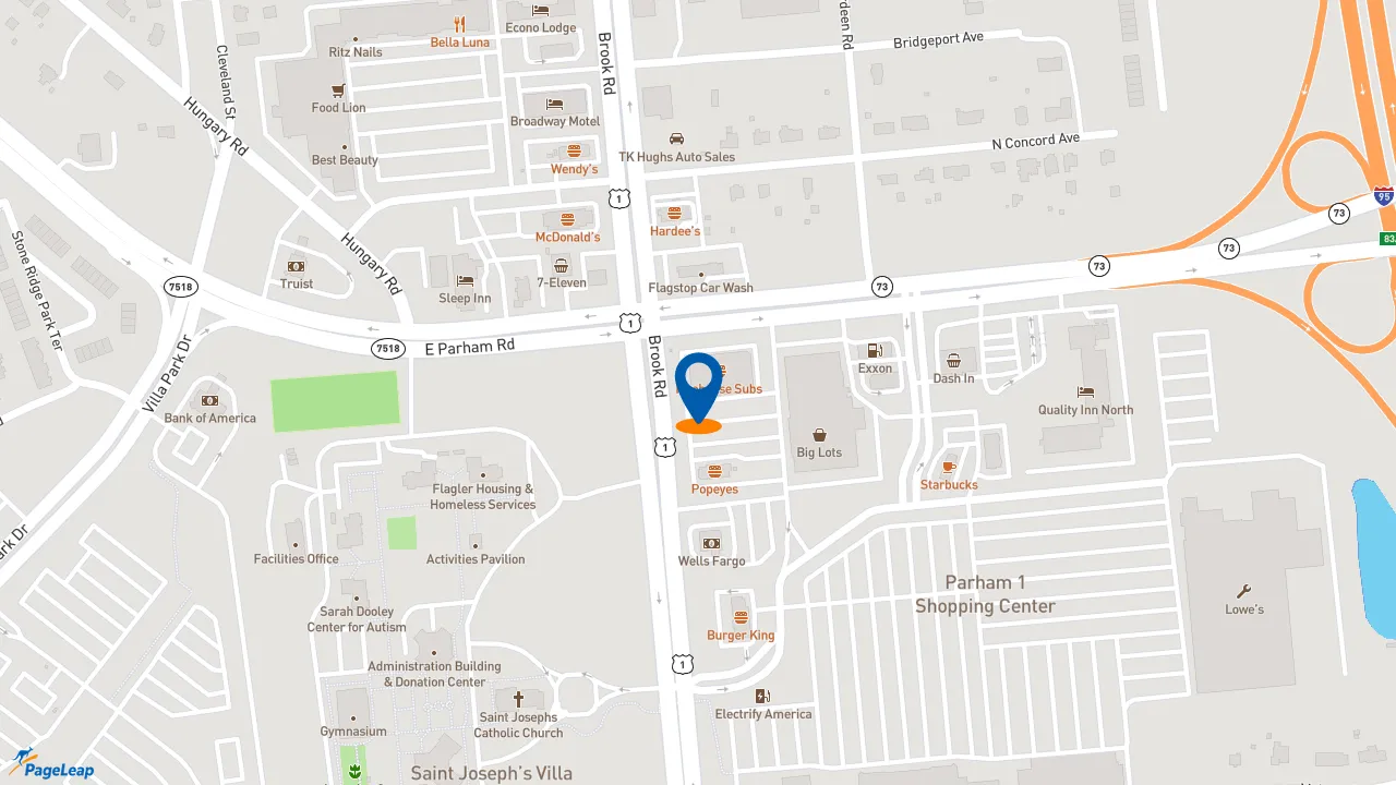 https://pageleap.com map showing location of Firehouse Subs Parham One in Richmond.