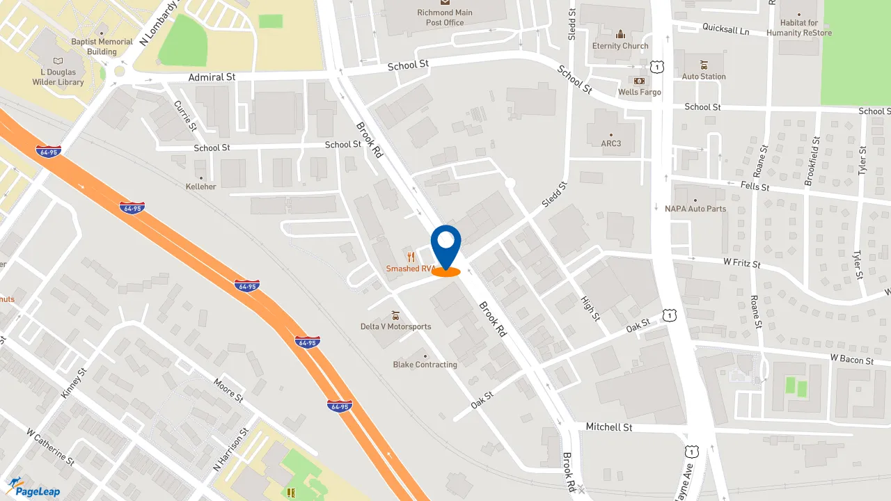 https://pageleap.com map showing location of Firehouse Subs Parham One in Richmond.