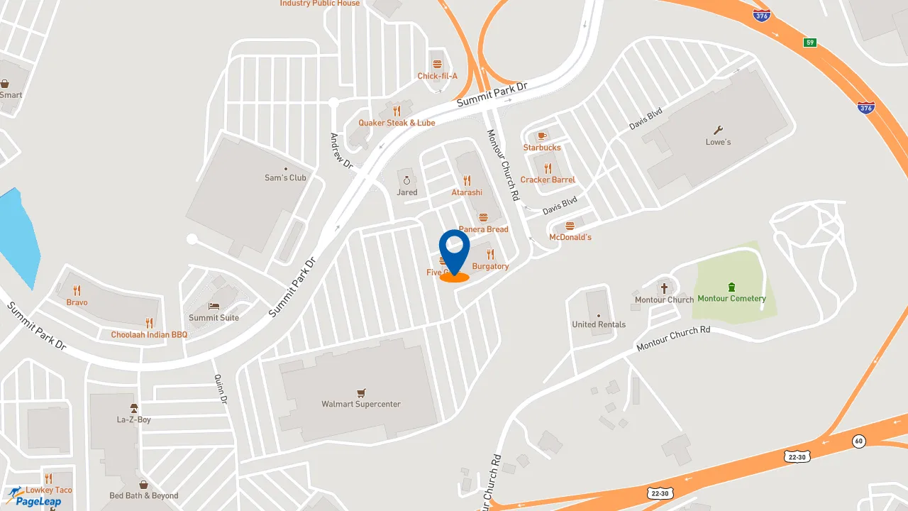 https://pageleap.com map showing location of Firehouse Subs Pointe At North Fayette in Pittsburgh.