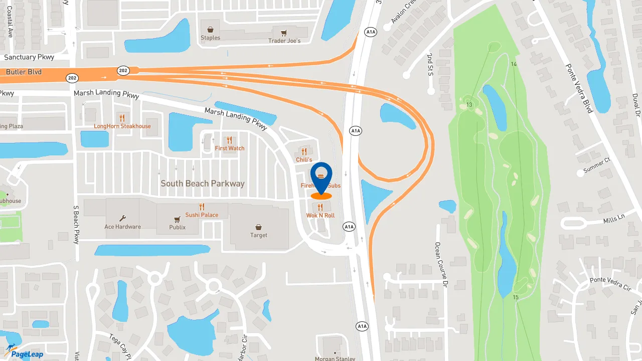 https://pageleap.com map showing location of Firehouse Subs Ponte Vedra in Jacksonville.