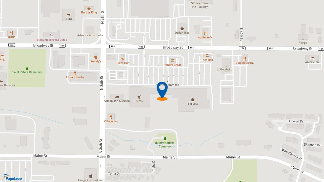 https://pageleap.com map showing location of Firehouse Subs Quincy Commons in Quincy.