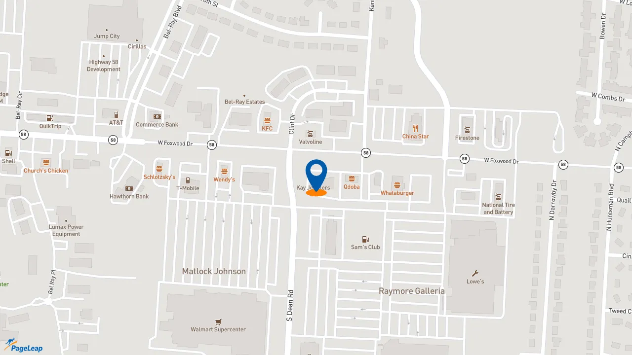 https://pageleap.com map showing location of Firehouse Subs Raymore Gateway in Raymore.