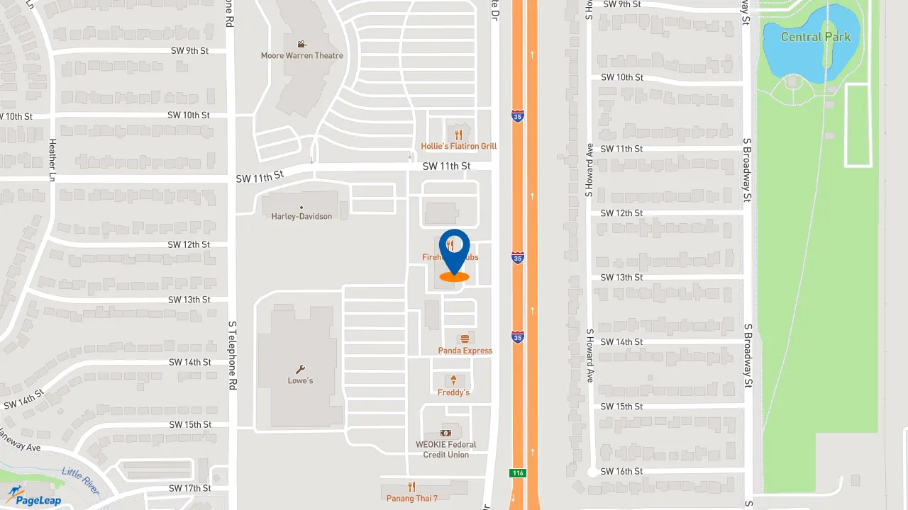 https://pageleap.com map showing location of Firehouse Subs Riverwalk North in Moore.