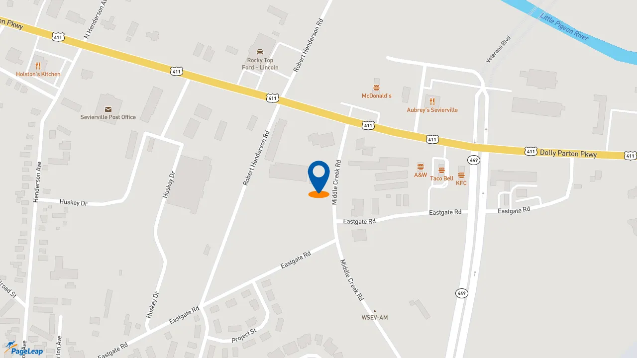 https://pageleap.com map showing location of Firehouse Subs Sevierville in Sevierville.
