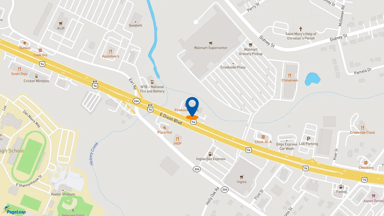 https://pageleap.com map showing location of Firehouse Subs Shelby in Shelby.