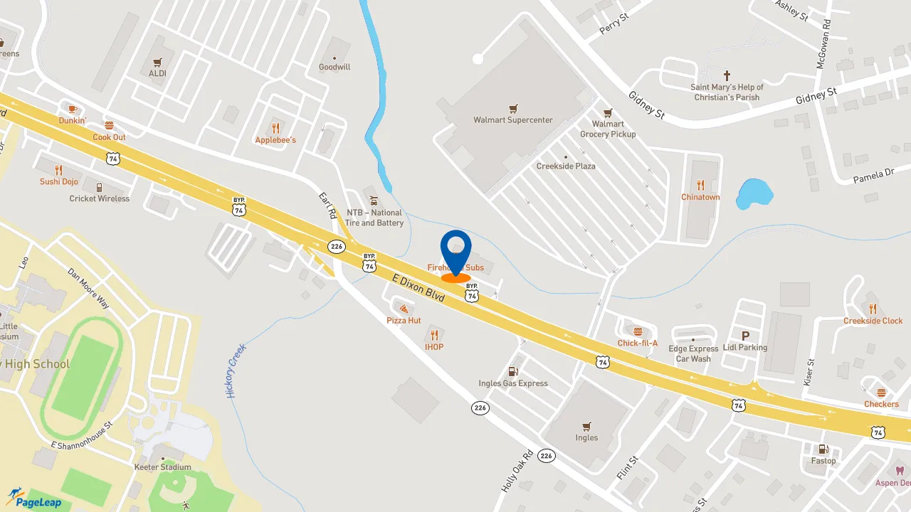 https://pageleap.com map showing location of Firehouse Subs Shelby in Shelby.