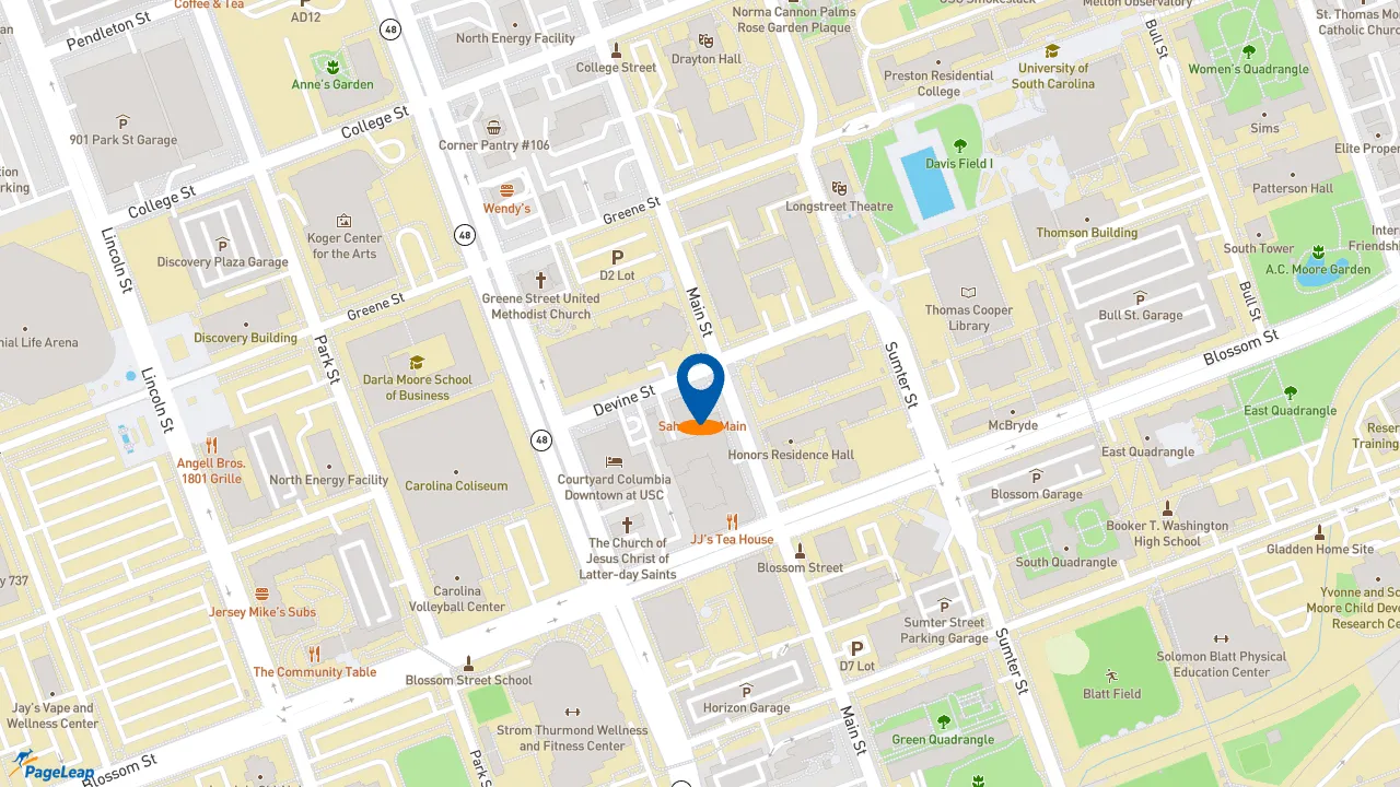 https://pageleap.com map showing location of Firehouse Subs Usc-Columbia in Columbia.