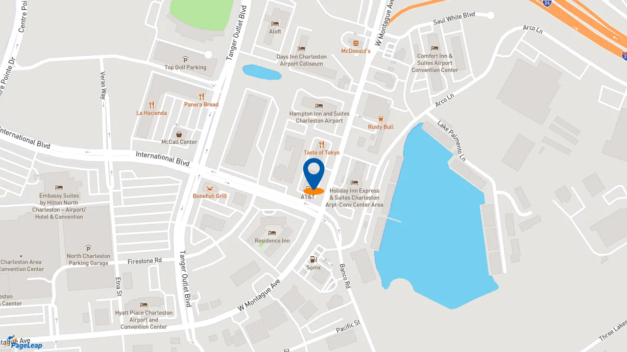 https://pageleap.com map showing location of Firehouse Subs West Montague in Charleston.