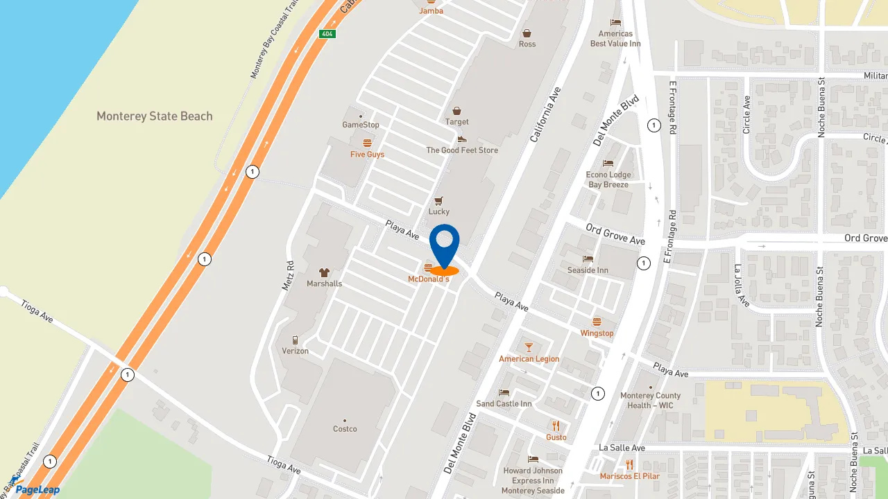 https://pageleap.com map showing location of Five Guys in Sand City.