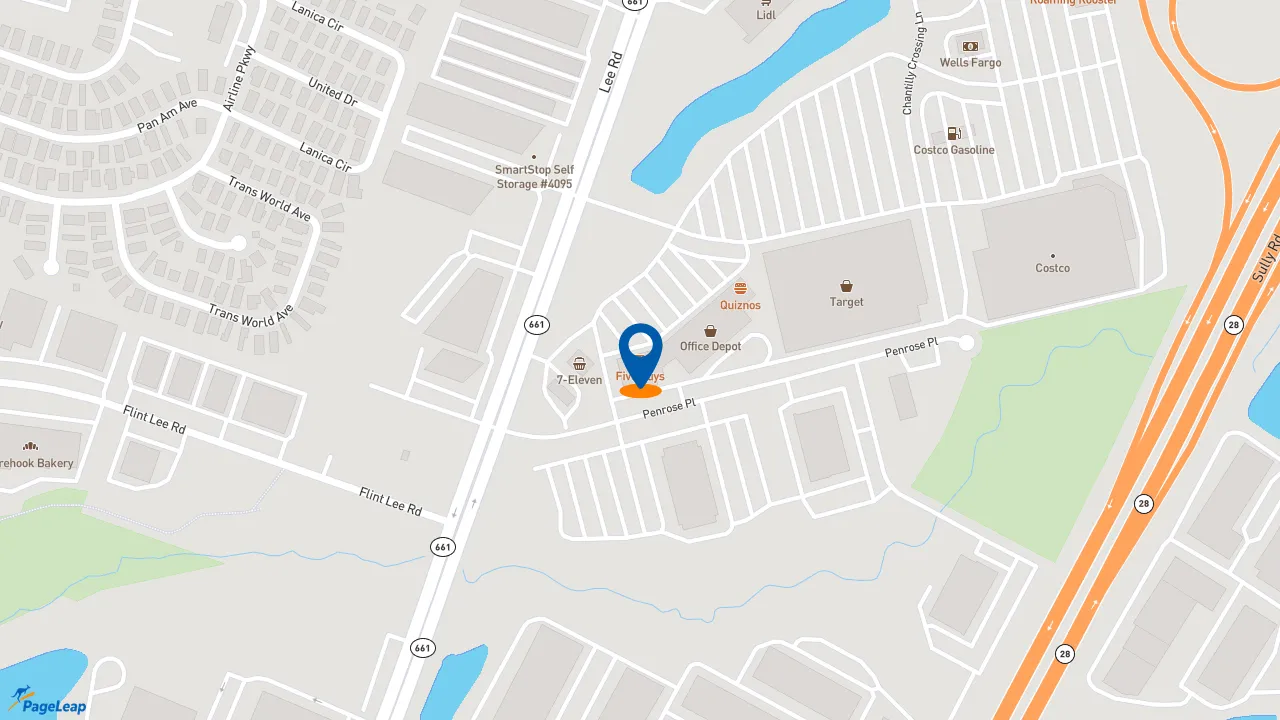 https://pageleap.com map showing location of Five Guys in Chantilly.