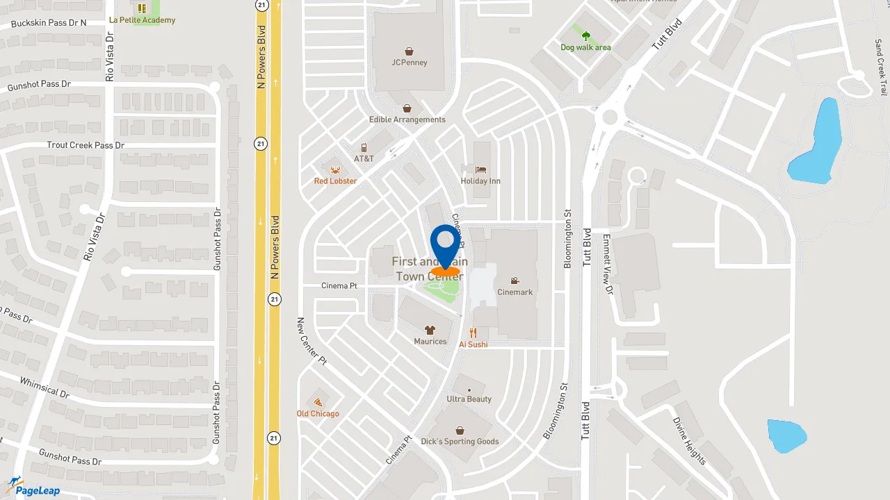 https://pageleap.com map showing location of Five Guys in Colorado Springs.