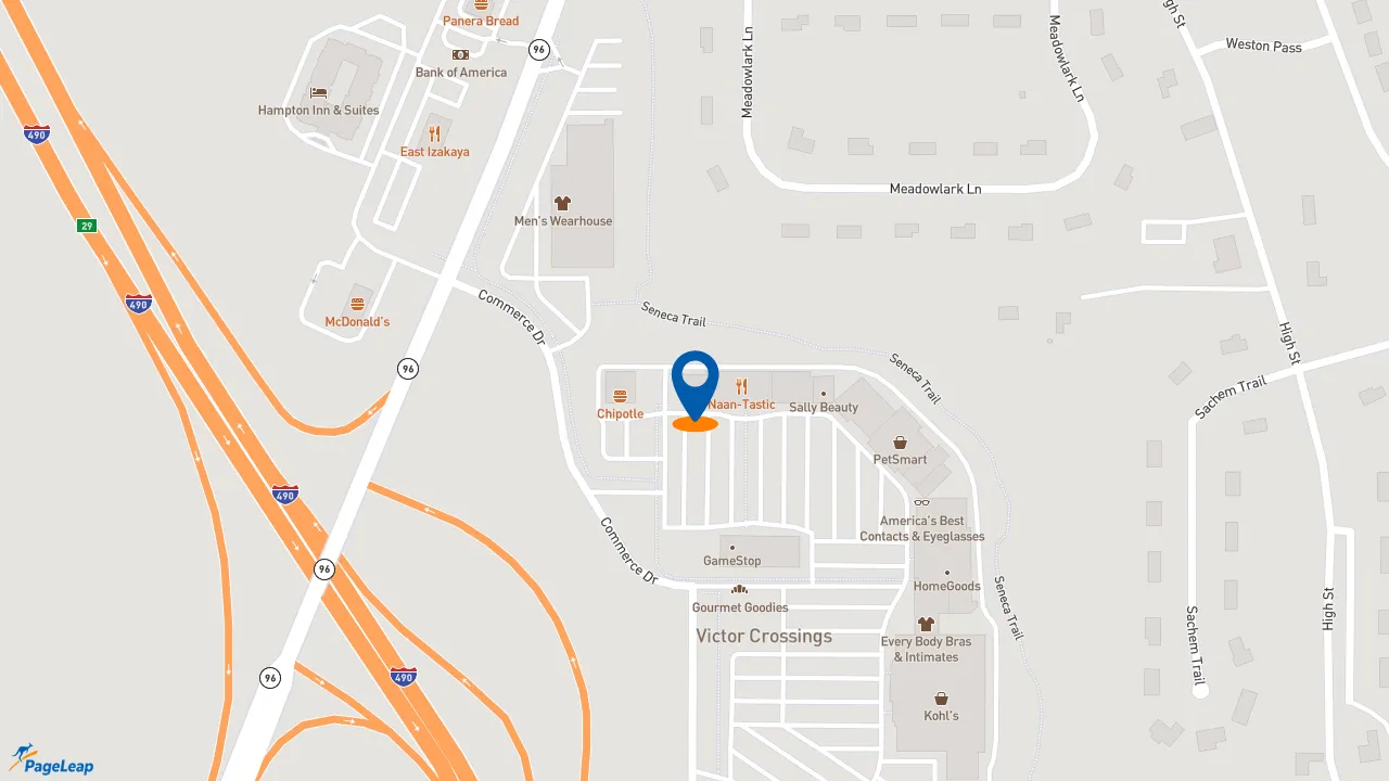 https://pageleap.com map showing location of Five Guys in Victor.