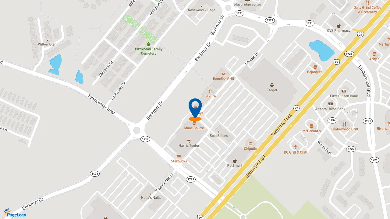 https://pageleap.com map showing location of Five Guys in Charlottesville.