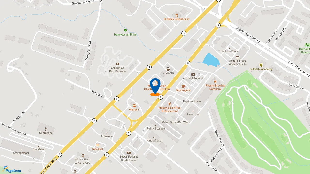 https://pageleap.com map showing location of Five Guys in Crofton.