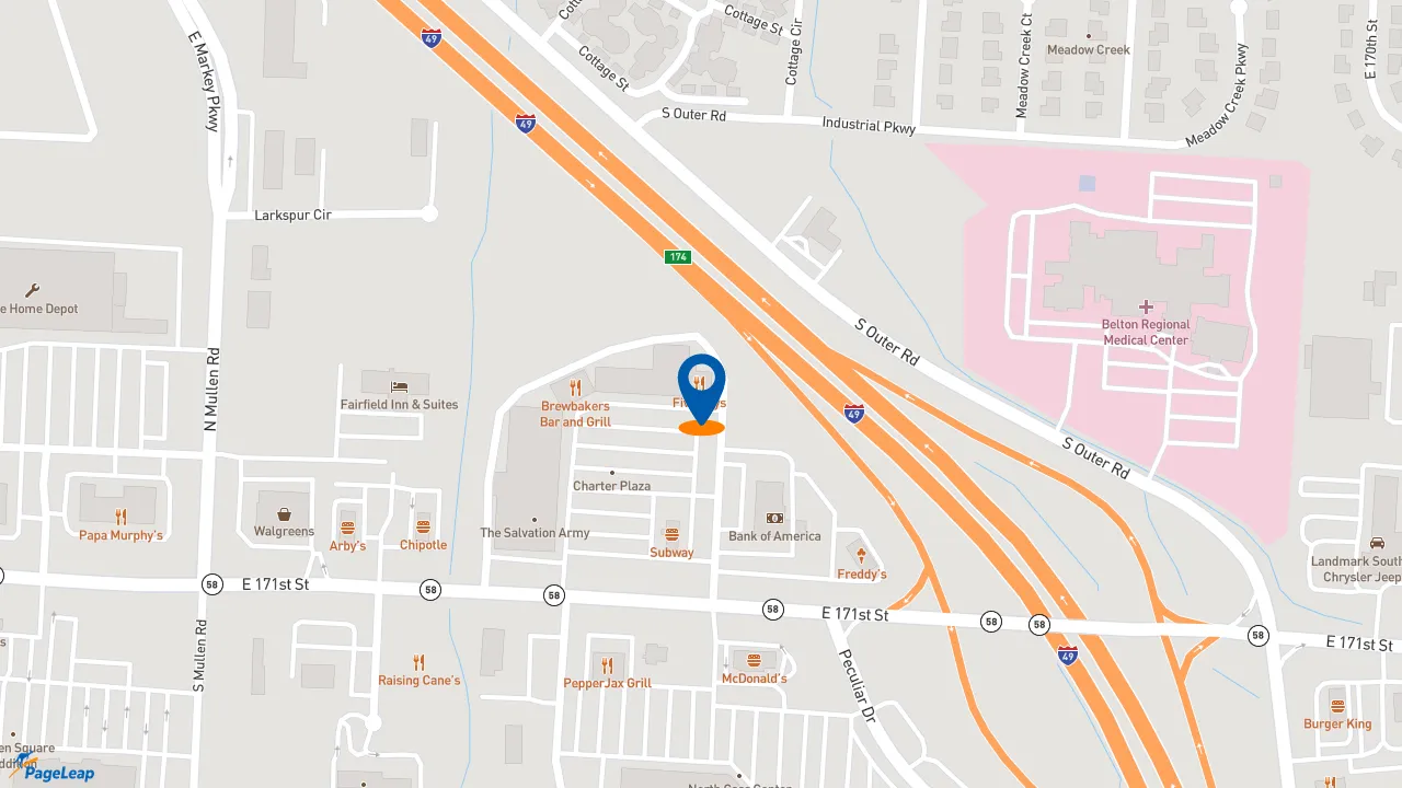 https://pageleap.com map showing location of Five Guys in Belton.