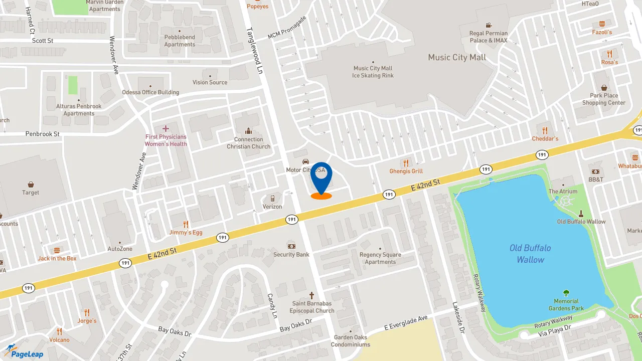 https://pageleap.com map showing location of Five Guys in Odessa.